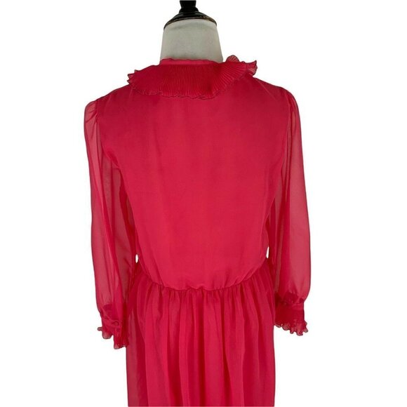 Jeri New York Vintage 1980's Evening Dress Size 8 Chiffon Hot Pink Ruffle Collar - Picture 6 of 7